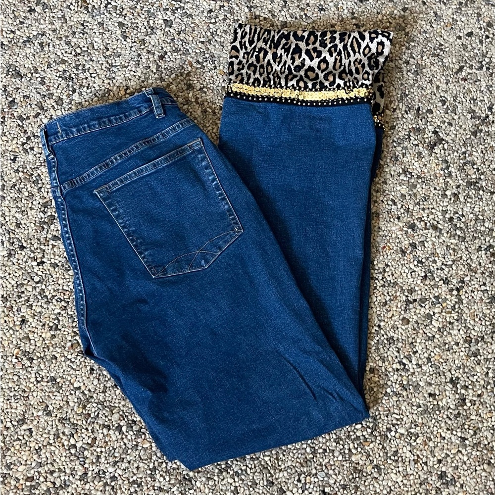 Gabby D Jeans Sequin Leopard Cuff Embellished Jeans